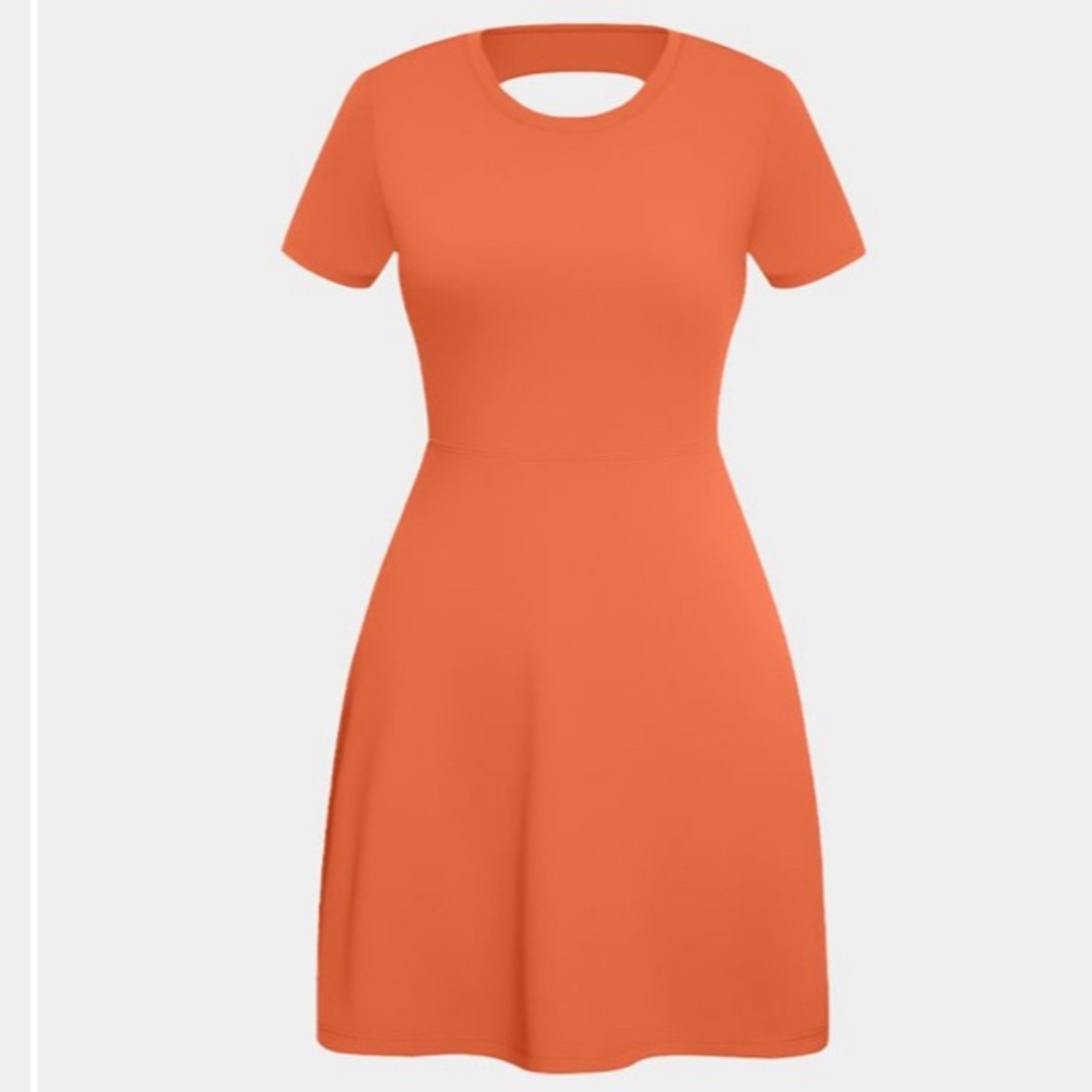 Halara Orange Twisted Cut Out Flare Mini Dance Active Short Sleeve Dress - Picture 4 of 9